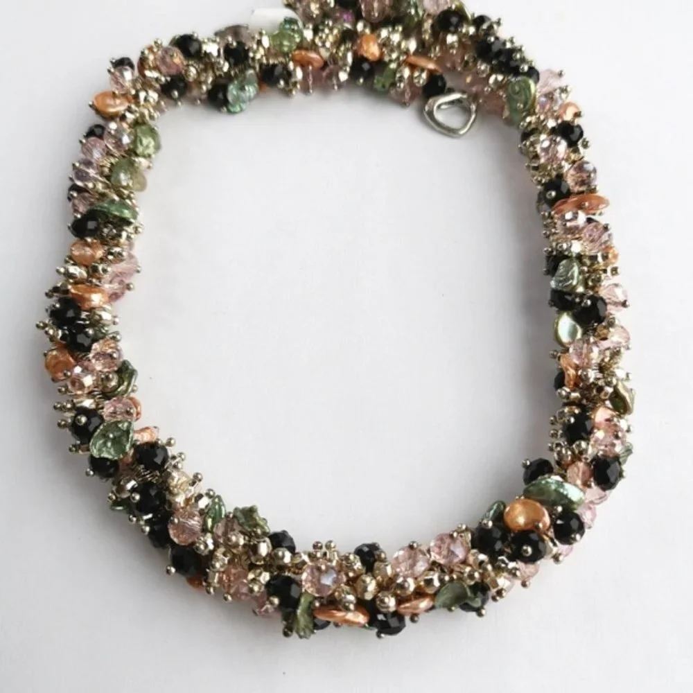 sold Keshi Pearl and crystal necklace in sterling silver ๐ - Picture 2 of 8
